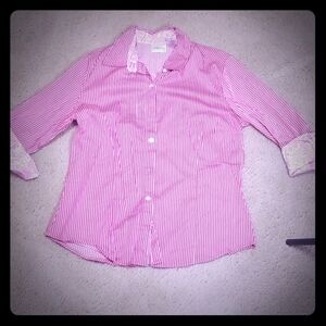 CHICO: SIZE 1, PINK/WHITE STRIPED BUTTON DOWN